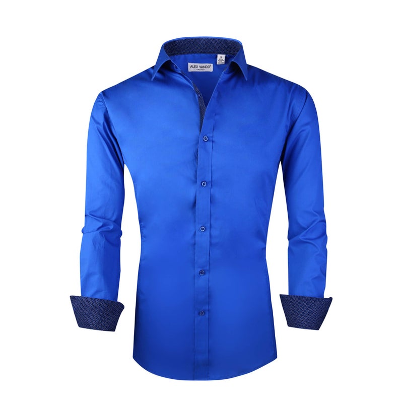 Alex Vando Mens Dress Shirts Regular Fit Long Sleeve Stretch Business Dress Shirts for Men,Royal,Large - Image 1
